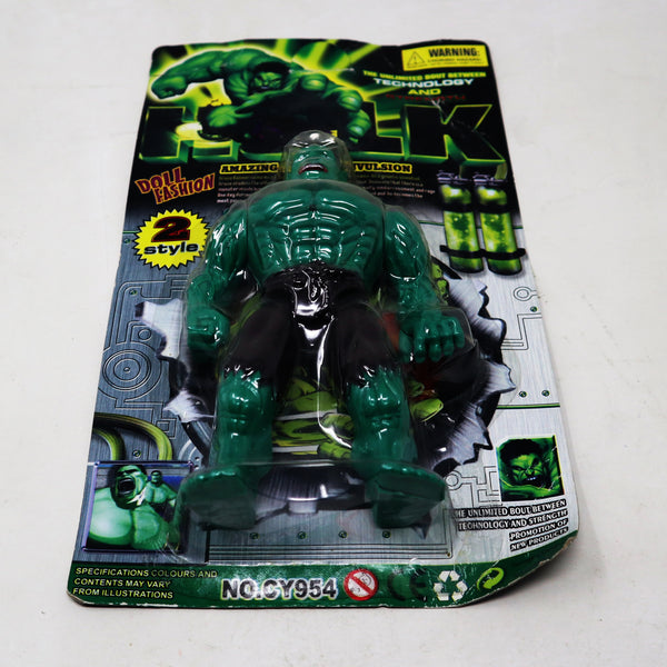 Vintage Technology And Strength Doll Fashion Incredible Hulk Knock Off Bootleg Action Figure With Amazing Visual Convulsion No. CY954 MOC Carded Rare Retro