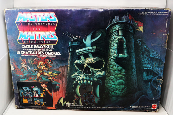 Vintage 1981 80s Mattel He-Man Masters Of The Universe MOTU Le Châteaux Des Ombres Castle Grayskull Greyskull Fortress Of Mystery And Power Boxed Super-Rare France French Italy Italian English Double Logo White Box Version