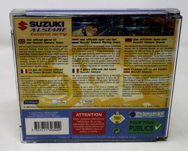 Vintage 1999 90s Sega Dreamcast Suzuki Alstare Extreme Racing Video Game Pal 1-2 Players Retro