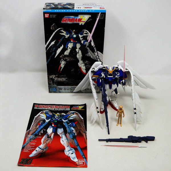 Vintage 1997 90s Bandai Gundam W Wing W-Gundam Zero Custom Mobile Suit XXXG-00W0 Wing Gundam 0 HG 1/100 Scale Model Kit Assembled Boxed Japan