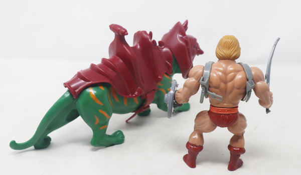 Vintage 1981 80s Mattel MOTU Masters Of The Universe He-Man & Battle Cat Battlecat Action Figures Lot Rare Retro