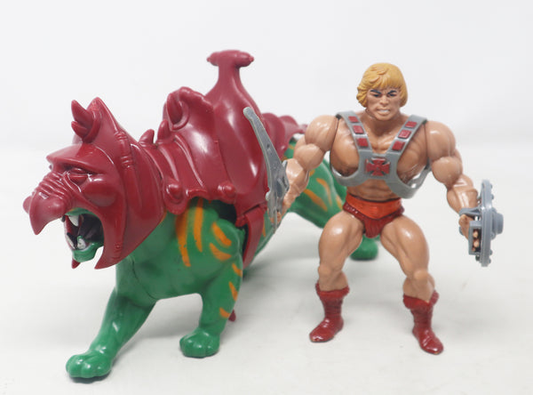 Vintage 1981 80s Mattel MOTU Masters Of The Universe He-Man & Battle Cat Battlecat Action Figures Lot Rare Retro