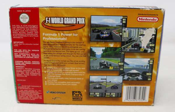 Vintage 1998 90s Nintendo 64 N64 F-1 World Grand Prix Video Game Boxed Pal Version 2 Players Retro
