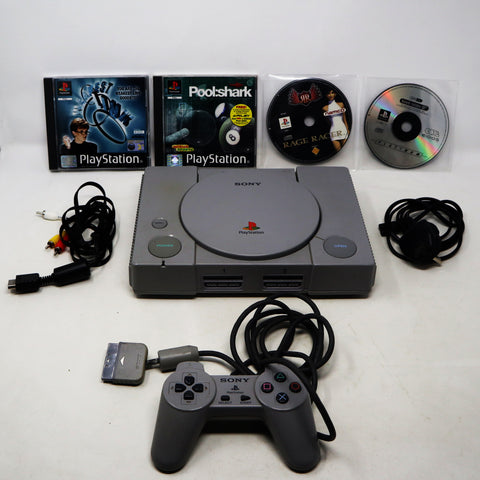 Vintage Sony Playstation 1 PS1 Pal Console (SCPH-1002) (Fully Working), Controller + 4 Games Lot Bundle