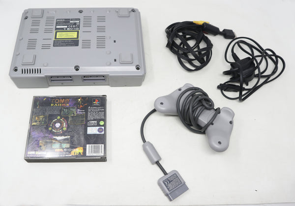 Vintage Sony Playstation 1 PS1 Pal Console Boxed SCPH-9002, Controller + Tomb Raider Video Game Lot Bundle Retro