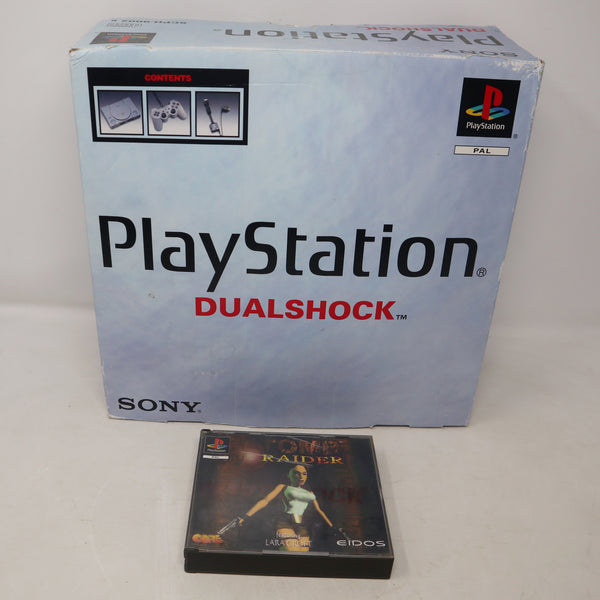 Vintage Sony Playstation 1 PS1 Pal Console Boxed SCPH-9002, Controller + Tomb Raider Video Game Lot Bundle Retro