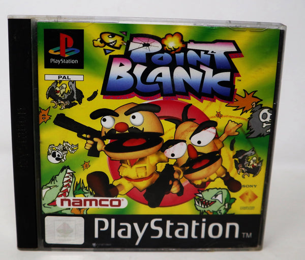 Vintage 1997 90s Sony Playstation PS1 Namco Point Blank Video Game + 1996 G-Con45 Light Gun Controller Pal NPC-103 Retro Gaming