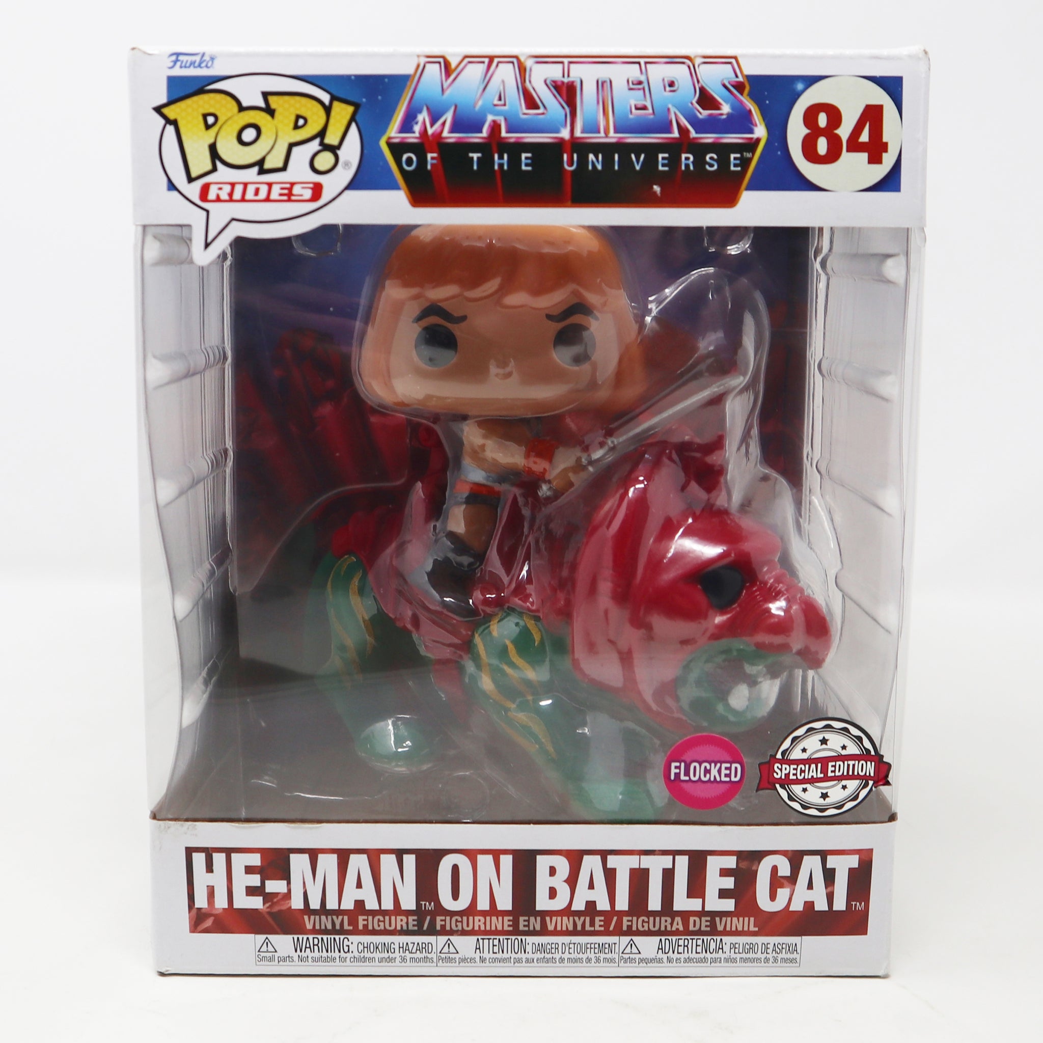 2021 Funko POP! Rides 84 Mattel Masters Of The Universe MOTU He-Man On Battle Cat Vinyl Figures Set Boxed Flocked Special Edition