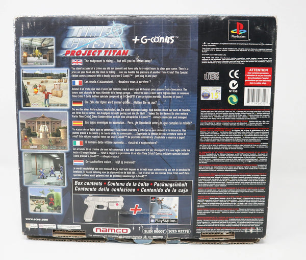 Vintage 2001 Sony Playstation PS1 Namco Time Crisis Project Titan Video Game + G-Con45 Light Gun Controller Pal Boxed SLEH-00007 SCES-02776 Retro Gaming