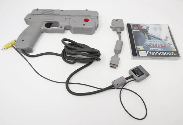 Vintage 2001 Sony Playstation PS1 Namco Time Crisis Project Titan Video Game + G-Con45 Light Gun Controller Pal Boxed SLEH-00007 SCES-02776 Retro Gaming