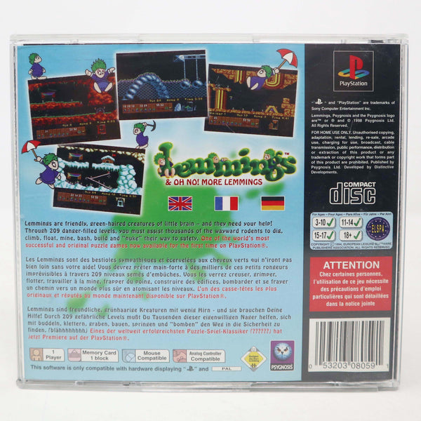Vintage 1998 90s Playstation 1 PS1 Lemmings & Oh No! More Lemmings Video Game Pal 1 Player