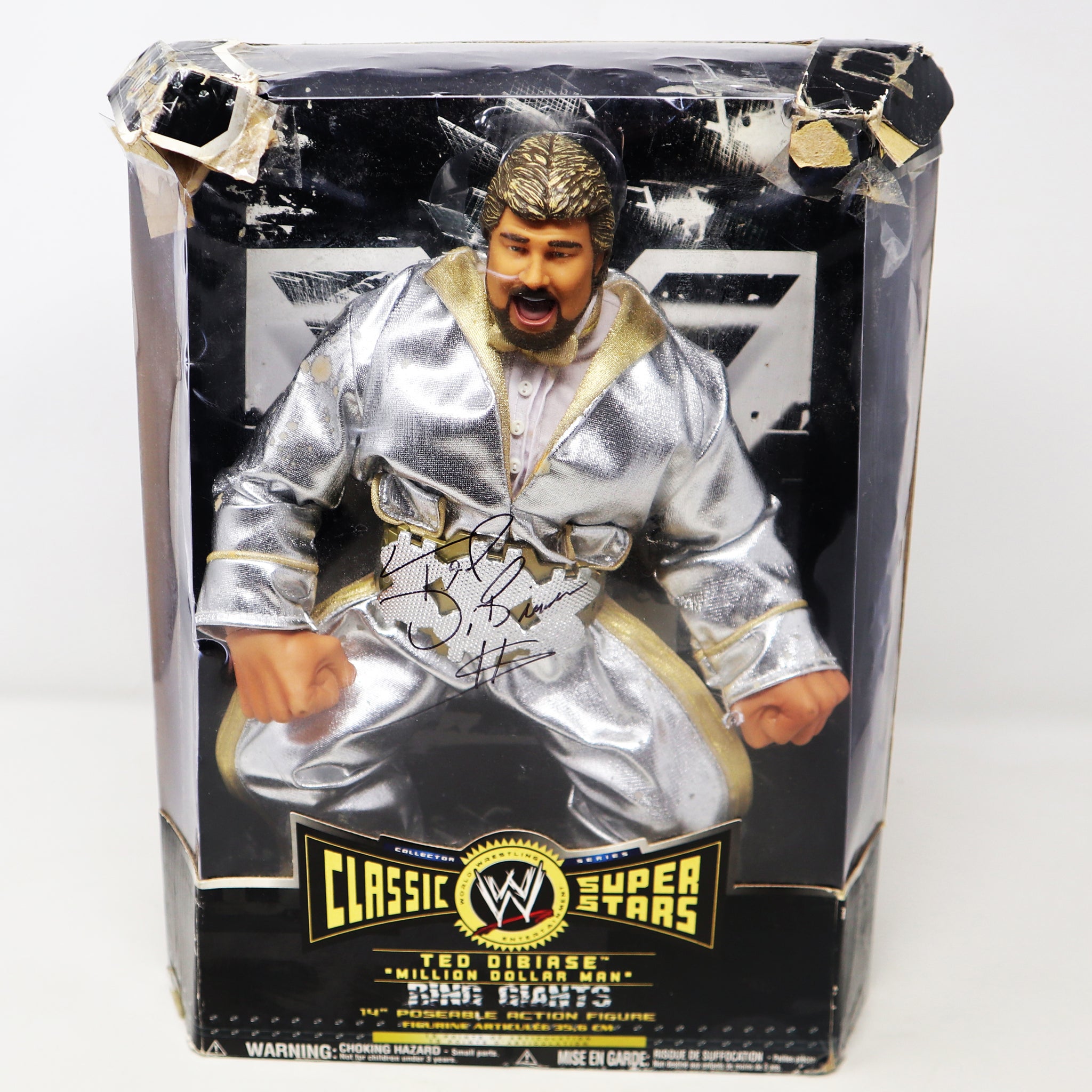 2005 JAKKS Pacific / Vivid Imaginations WWE World Wrestling Entertainment Ring Giants Classic Super Stars Ted Dibiase "Million Dollar Man" 14" Poseable Action Figure Boxed Rare Signed Autographed