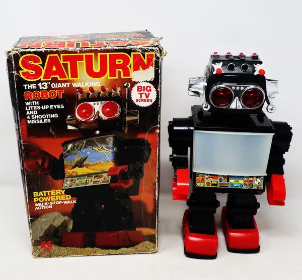 Vintage Saturn The 13" Giant Walking Robot Toy Figure Boxed Rare Battery Powered Light-Up Eyes (Walk-Stop-Walk Action Not Working)