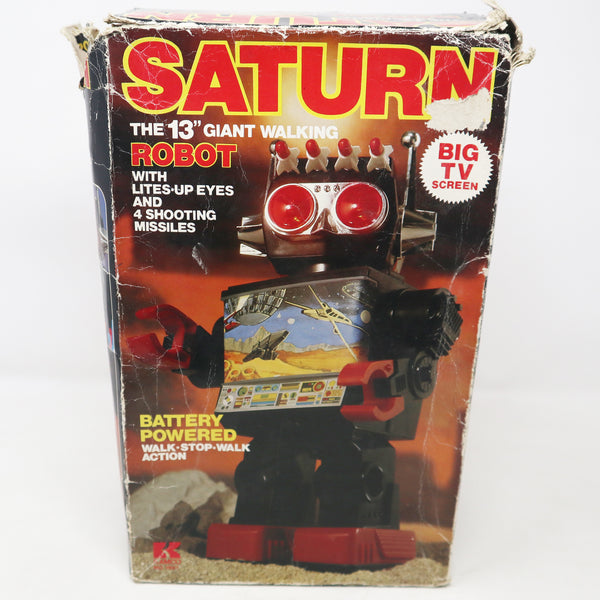Vintage Saturn The 13" Giant Walking Robot Toy Figure Boxed Rare Battery Powered Light-Up Eyes (Walk-Stop-Walk Action Not Working)