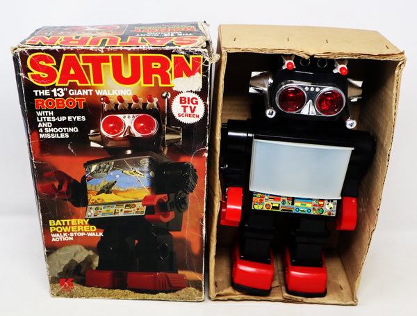Vintage Saturn The 13" Giant Walking Robot Toy Figure Boxed Rare Battery Powered Light-Up Eyes (Walk-Stop-Walk Action Not Working)