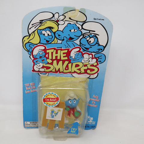 Vintage 1996 90s Ideal Toy Island Peyo The Smurfs Smurf Painting Artist Fully Poseable 3" Animated Action Figure No. 13010 MOC Carded Retro