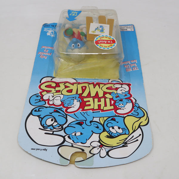 Vintage 1996 90s Ideal Toy Island Peyo The Smurfs Smurf Painting Artist Fully Poseable 3" Animated Action Figure No. 13010 MOC Carded Retro