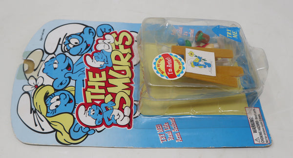 Vintage 1996 90s Ideal Toy Island Peyo The Smurfs Smurf Painting Artist Fully Poseable 3" Animated Action Figure No. 13010 MOC Carded Retro