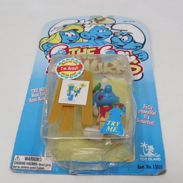 Vintage 1996 90s Ideal Toy Island Peyo The Smurfs Smurf Painting Artist Fully Poseable 3" Animated Action Figure No. 13010 MOC Carded Retro