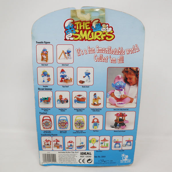 Vintage 1996 90s Ideal Toy Island Peyo The Smurfs Smurf Painting Artist Fully Poseable 3" Animated Action Figure No. 13010 MOC Carded Retro