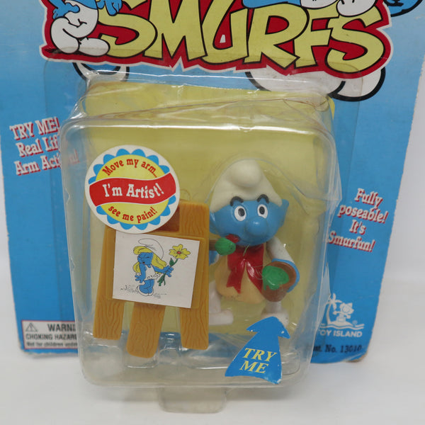 Vintage 1996 90s Ideal Toy Island Peyo The Smurfs Smurf Painting Artist Fully Poseable 3" Animated Action Figure No. 13010 MOC Carded Retro