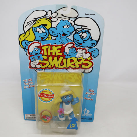 Vintage 1996 90s Ideal Toy Island Peyo The Smurfs Smurfette Smelling Flowers Fully Poseable 3" Animated Action Figure No. 13010 MOC Carded