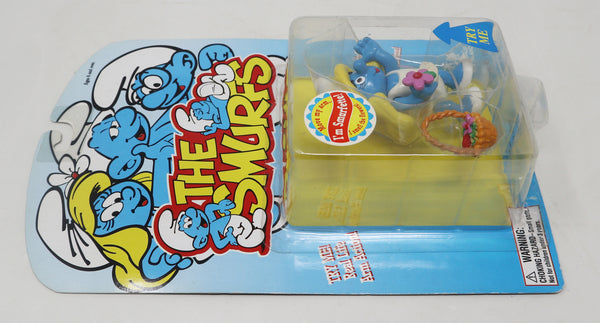 Vintage 1996 90s Ideal Toy Island Peyo The Smurfs Smurfette Smelling Flowers Fully Poseable 3" Animated Action Figure No. 13010 MOC Carded