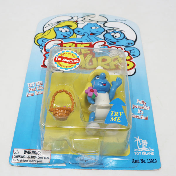 Vintage 1996 90s Ideal Toy Island Peyo The Smurfs Smurfette Smelling Flowers Fully Poseable 3" Animated Action Figure No. 13010 MOC Carded