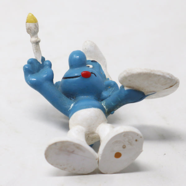 Vintage Schleich Peyo The Smurfs Artist Painter Smurf Holding Paintbrush & Paint Palette 2" PVC Figure Figurine West Germany Retro