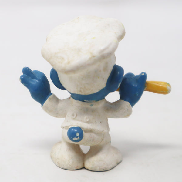 Vintage Schleich Peyo The Smurfs Chef Cooking Smurf Holding Tasting Spoon 2" PVC Figure Figurine West Germany Retro