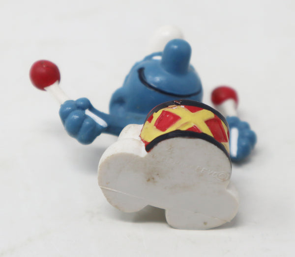Vintage Schleich Peyo The Smurfs Smurf Drummer Playing Drums Holding Drumsticks 2" PVC Figure Figurine West Germany Retro