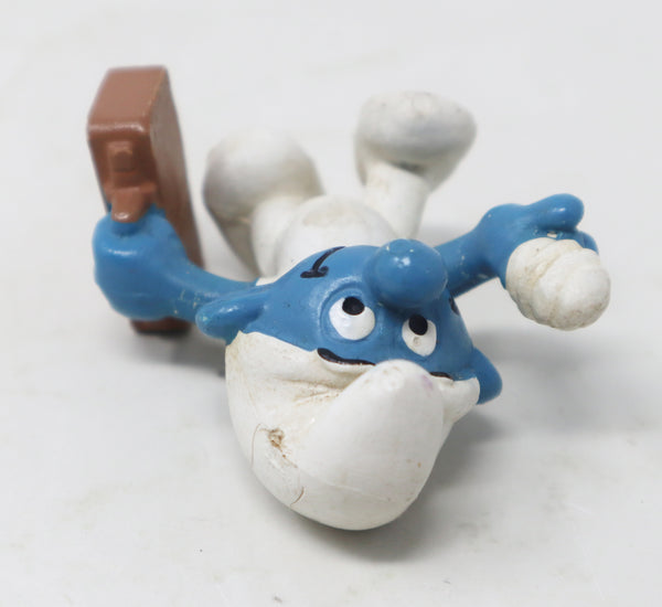 Vintage Schleich Peyo The Smurfs Smurf Holding First Aid Kit Case With Bandaged Finger 2" PVC Figure Figurine West Germany Retro