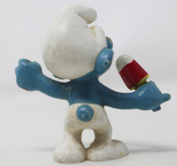 Vintage Schleich Peyo The Smurfs Smurf Holding Ice Cream Lolly Popsicle 2" PVC Figure Figurine West Germany Retro