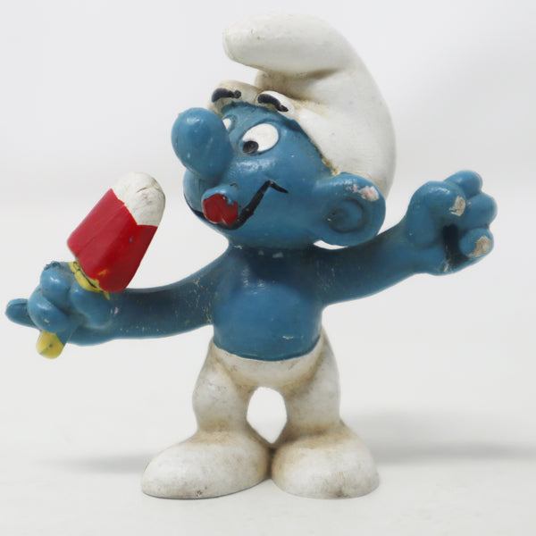 Vintage Schleich Peyo The Smurfs Smurf Holding Ice Cream Lolly Popsicle 2" PVC Figure Figurine West Germany Retro