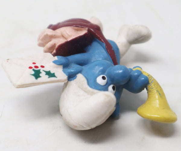 Vintage Schleich Peyo The Smurfs Postman Mailman Smurf Holding Christmas Card Letter 2.5" PVC Figure Figurine West Germany Retro