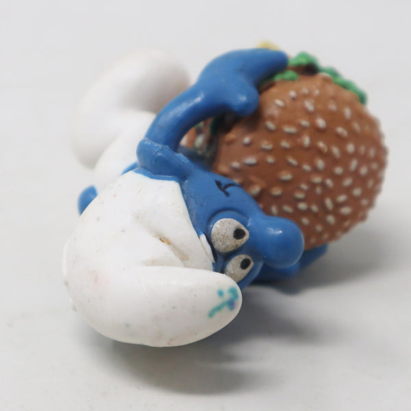 Vintage 1996 90s McDonald's Happy Meal Toy Peyo The Smurfs Smurf Holding Big Mac Burger 2" PVC Figure Figurine Retro