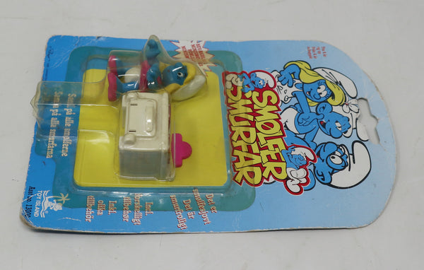 Vintage 1996 90s Toy Island Peyo The Smurfs Smurf Minimates Smurfette With Cooker Oven Stove Fully Poseable 2" Figure No. 13000 MOC Carded Retro