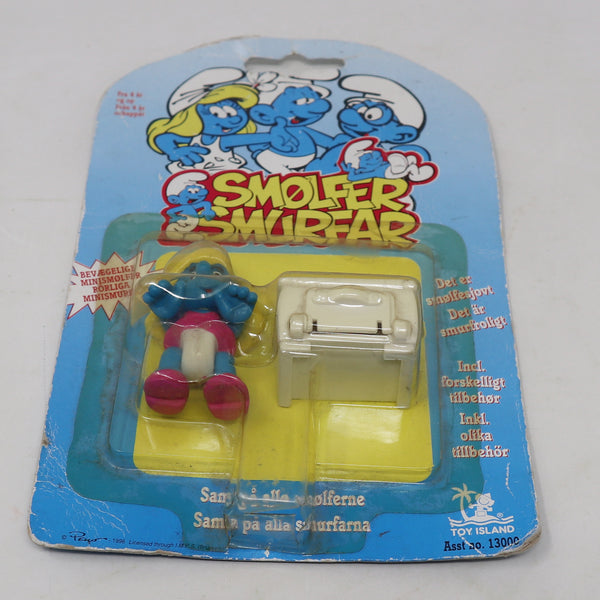 Vintage 1996 90s Toy Island Peyo The Smurfs Smurf Minimates Smurfette With Cooker Oven Stove Fully Poseable 2" Figure No. 13000 MOC Carded Retro