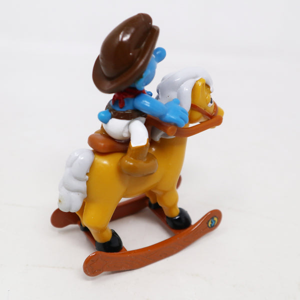 Vintage 1996 90s Irwin Toy Island Peyo The Smurfs Die-Cast Rocking Horse Rocker With Cowboy Smurf Poseable Figure Boxed Retro