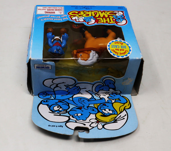 Vintage 1996 90s Irwin Toy Island Peyo The Smurfs Die-Cast Rocking Horse Rocker With Cowboy Smurf Poseable Figure Boxed Retro