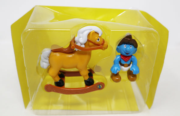 Vintage 1996 90s Irwin Toy Island Peyo The Smurfs Die-Cast Rocking Horse Rocker With Cowboy Smurf Poseable Figure Boxed Retro