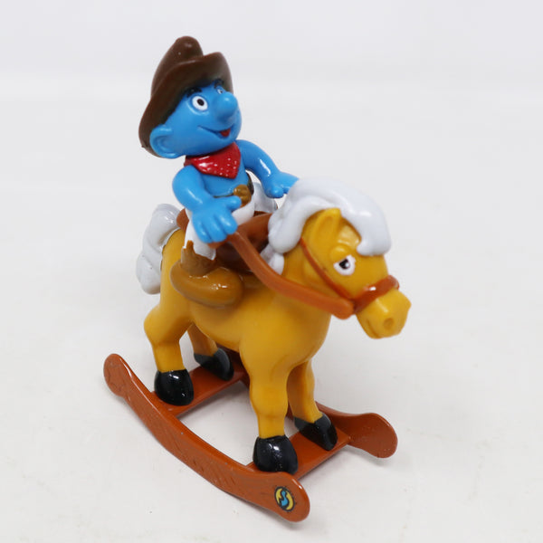 Vintage 1996 90s Irwin Toy Island Peyo The Smurfs Die-Cast Rocking Horse Rocker With Cowboy Smurf Poseable Figure Boxed Retro