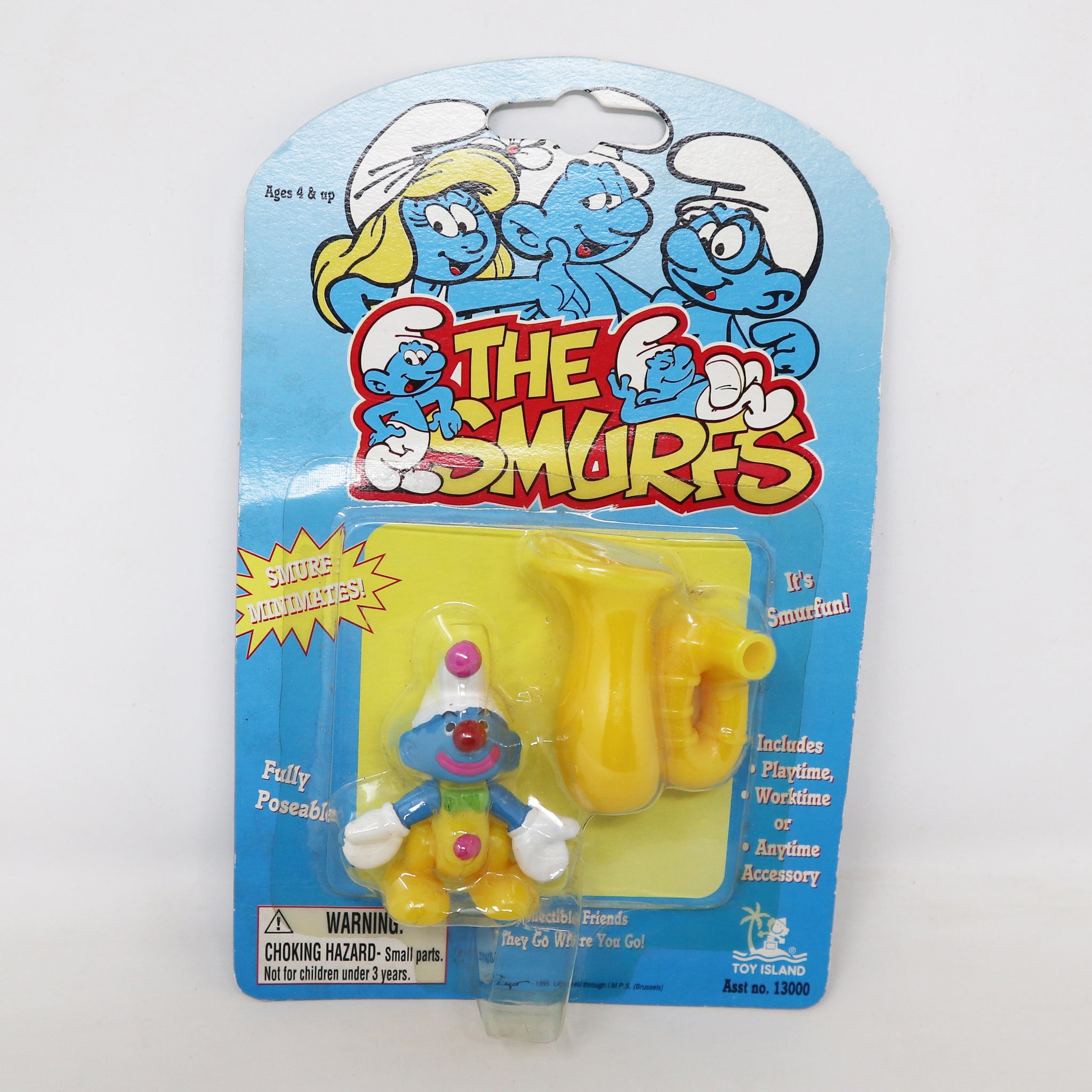 Vintage 1996 90s Toy Island Peyo The Smurfs Smurf Minimates Clown Fully Poseable 2" Figure No. 13000 MOC Carded Retro