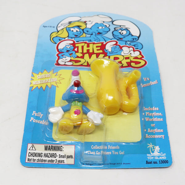 Vintage 1996 90s Toy Island Peyo The Smurfs Smurf Minimates Clown Fully Poseable 2" Figure No. 13000 MOC Carded Retro