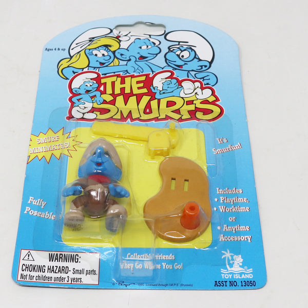 Vintage 1996 90s Toy Island Peyo The Smurfs Smurf Minimates Fully Poseable Cowboy Fully Poseable 2" Figure No. 13050 MOC Carded Retro