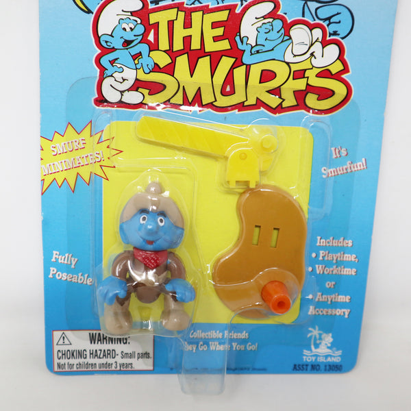 Vintage 1996 90s Toy Island Peyo The Smurfs Smurf Minimates Fully Poseable Cowboy Fully Poseable 2" Figure No. 13050 MOC Carded Retro