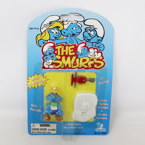 Vintage 1996 90s Toy Island Peyo The Smurfs Smurf Minimates Workman Fully Poseable 2" Figure No. 13050 MOC Carded Retro