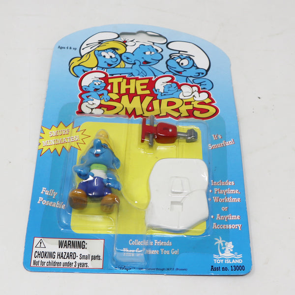 Vintage 1996 90s Toy Island Peyo The Smurfs Smurf Minimates Workman Fully Poseable 2" Figure No. 13050 MOC Carded Retro