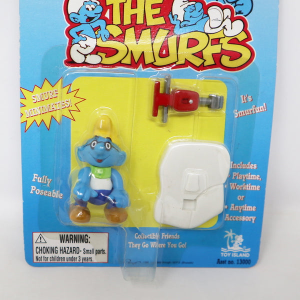 Vintage 1996 90s Toy Island Peyo The Smurfs Smurf Minimates Workman Fully Poseable 2" Figure No. 13050 MOC Carded Retro