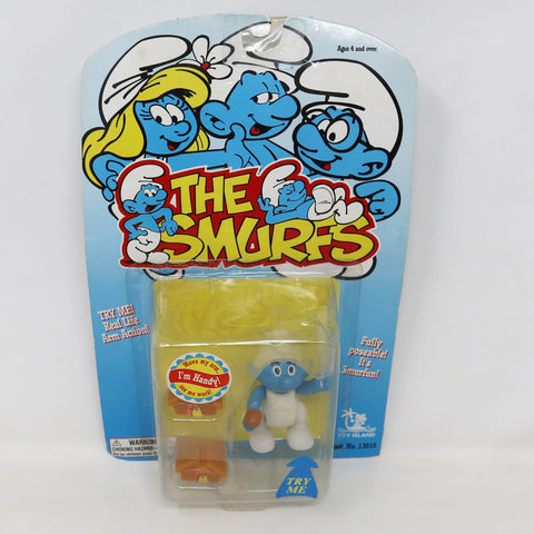 Vintage 1996 90s Ideal Toy Island Peyo The Smurfs Smurf Handyman Fully Poseable 3" Animated Action Figure No. 13010 MOC Carded Retro